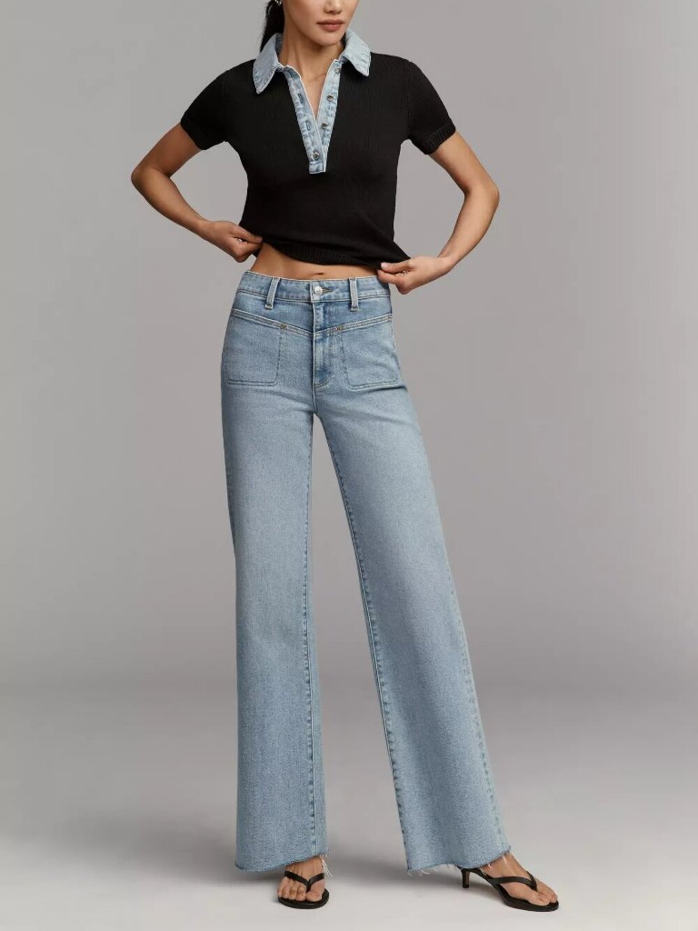 PAIGE Anessa Front Yoke High-Rise Wide-Leg Jeans -Size 30P, Brand New!